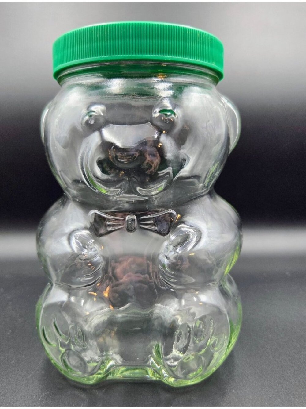Vintage Kraft Peanut Butter Glass Jar Piggy Bank Bear Canadian Clear Green Read